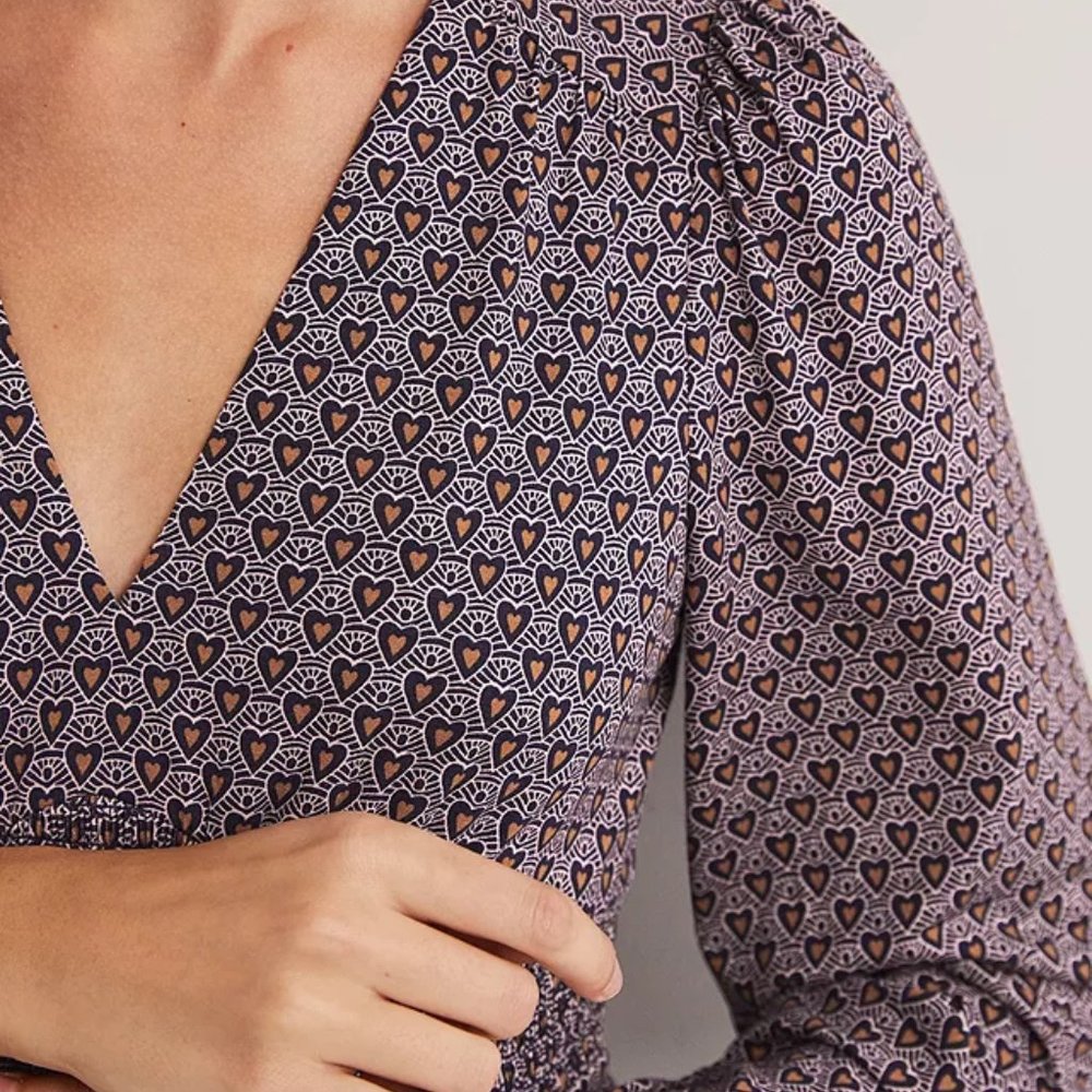 Boden Smocked Waist Tiered Dress, French Navy, Dainty Heart, 4 R - Picture 4 of 6